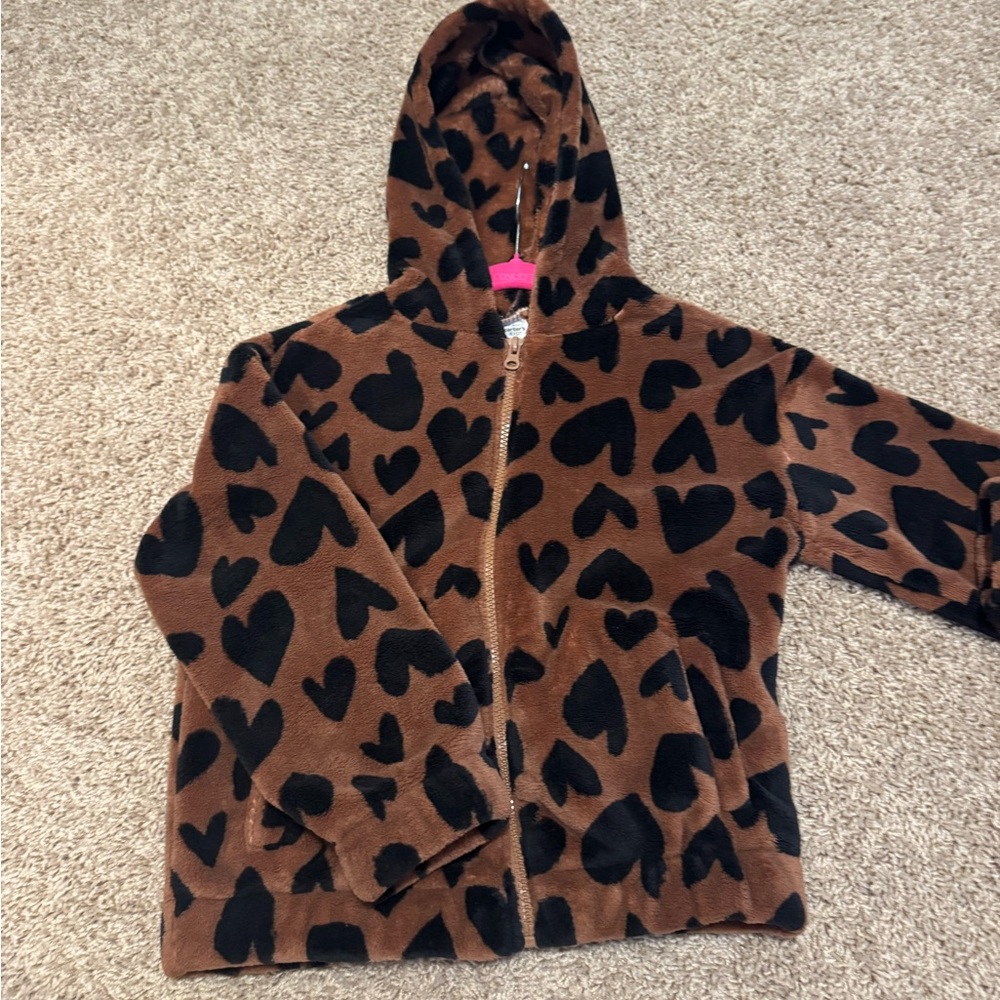 Carters Brown and Black Heart Pattern Hoodie, jacket- Girls Size 8